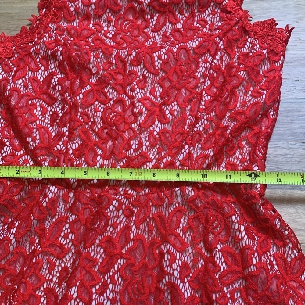 Mi Ami Sleeveless Fit & Flare Red Floral Lace Dress Women’s M - Picture 8 of 13